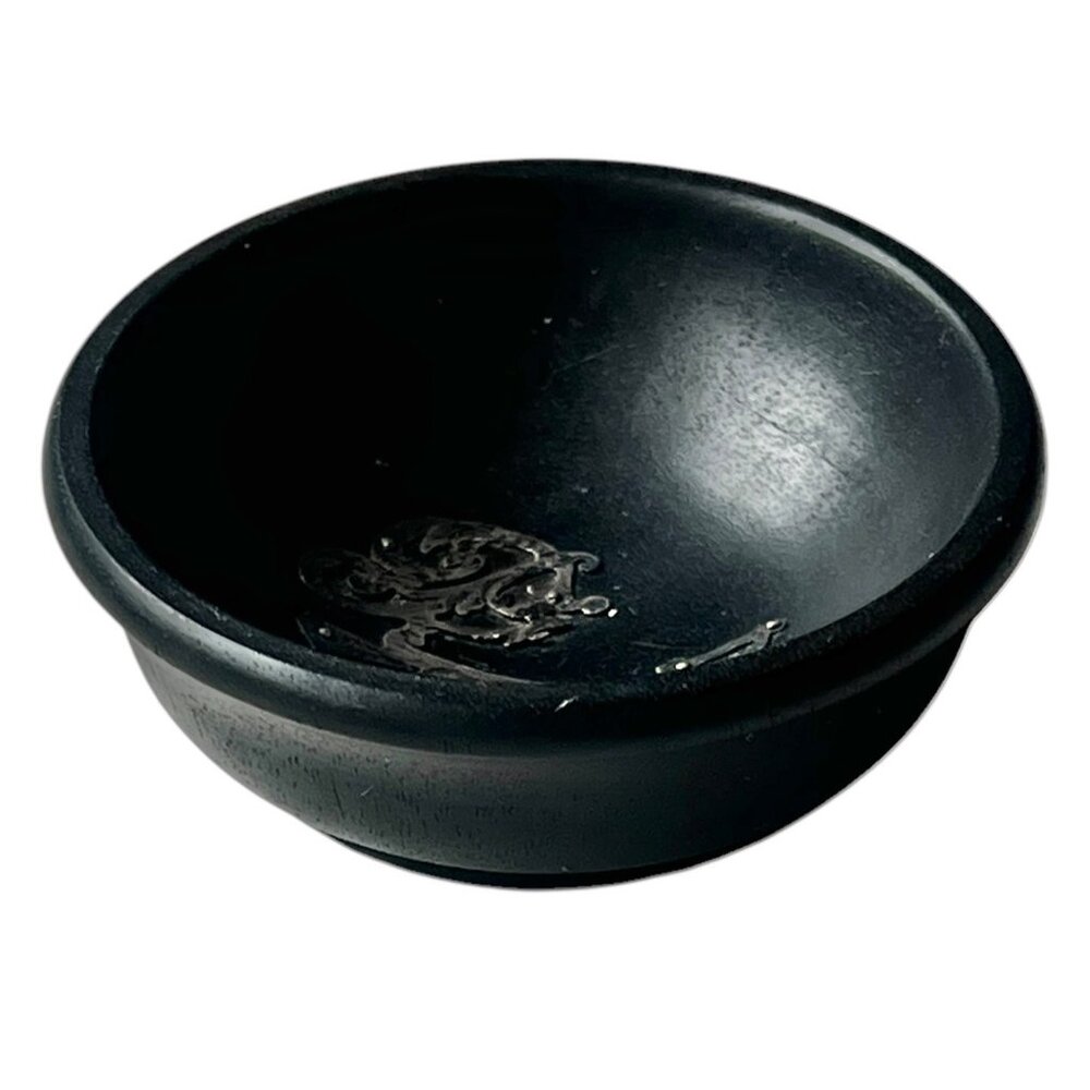 Black Bakelite Isolite Trinket Dish W/ Ornate Silver Initial R Overlay Vintage - Picture 3 of 9